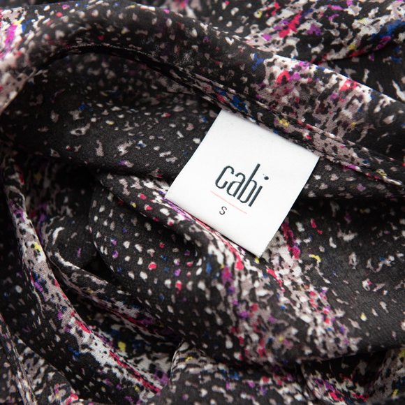 Cabi #3249 Paris Long Sleeve Blouse Chiffon Dots Stripes Black Size Small - Picture 4 of 7